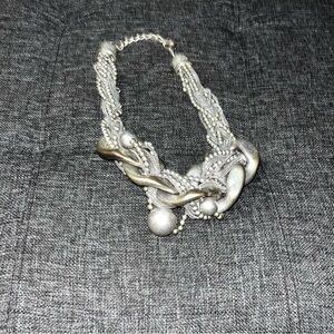 Vintage retro silver tone metal chunky necklace unique y2k 90s statement jewelry